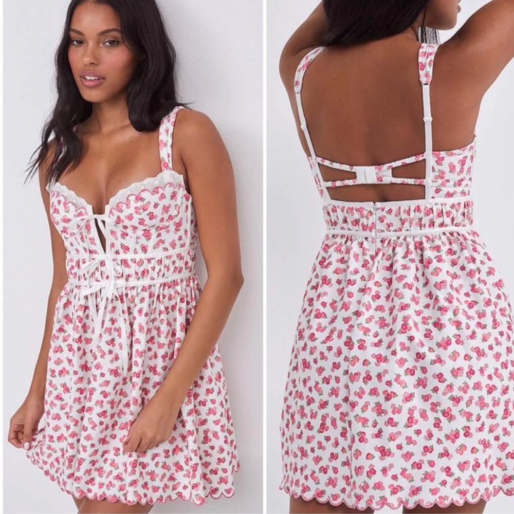 For love lemons pink white mini short dress XS Brand New!